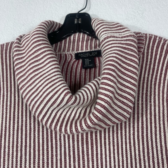 Rachel Zoe cowl neck sweater ribbed striped long sleeve size XS white burgundy - Picture 3 of 8